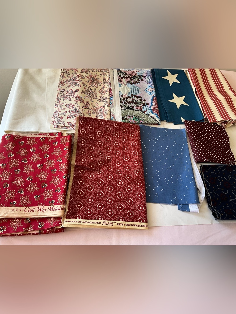 Quilting Sewing Crafts Fabric Stars Stripes Red White Blue Cotton